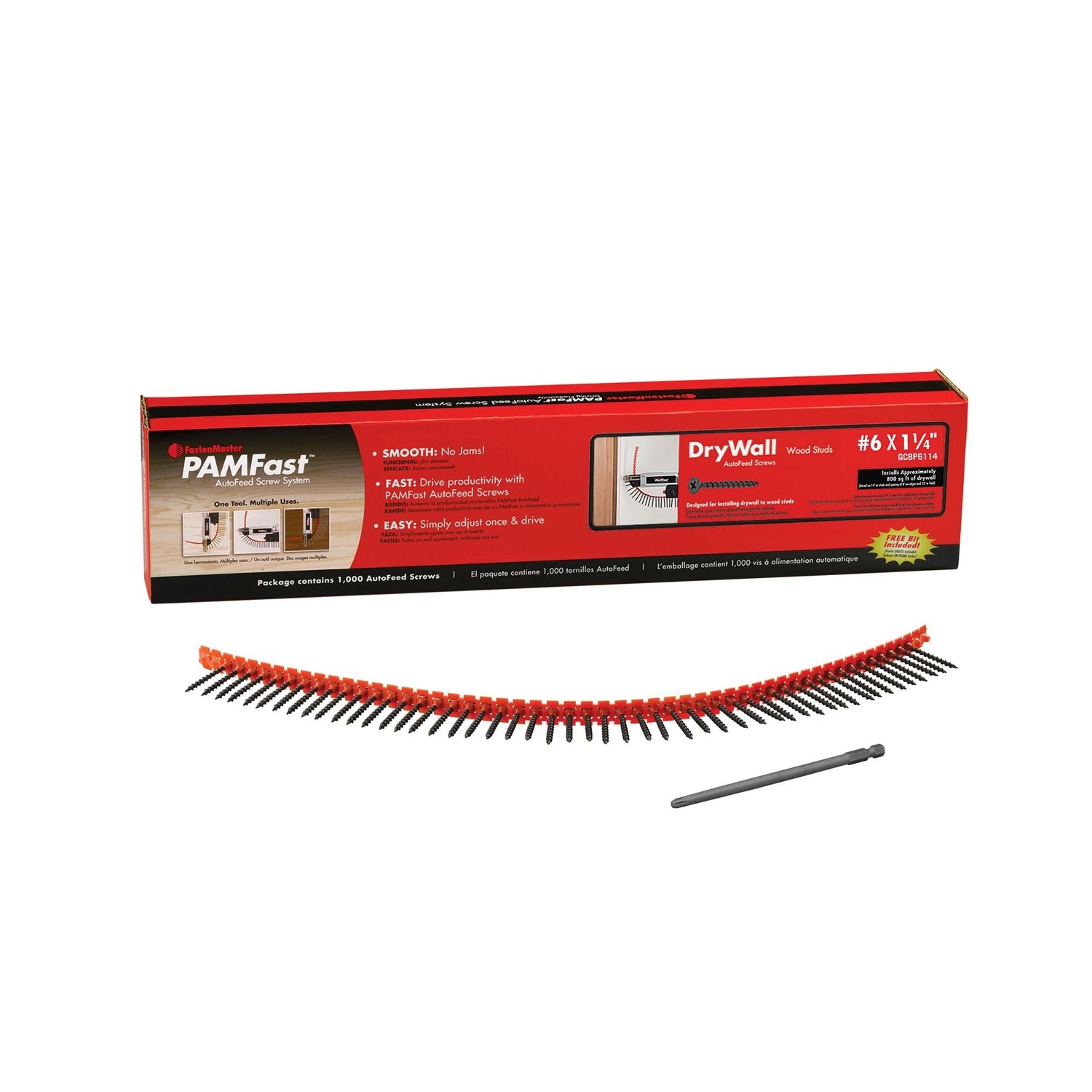 FastenMaster PAMFast No. 6 X 1-1/4 in. L Phillips Coarse Collated Drywall Screws 1000 pk
