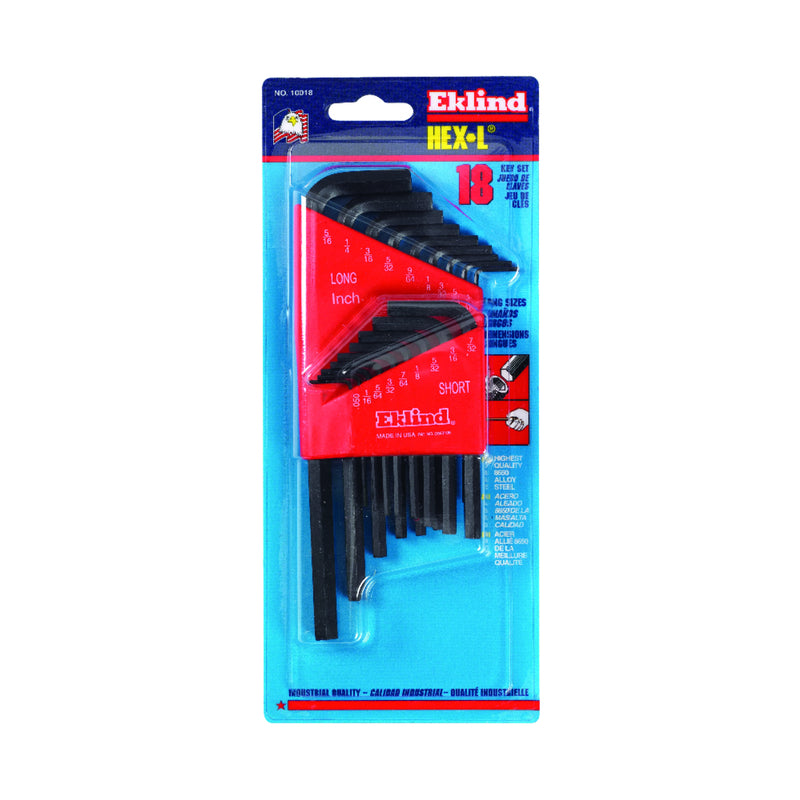 EKLIND - Eklind Hex-L .050 to 5/16 in. SAE Long and Short Arm Hex L-Key Set 18 pc