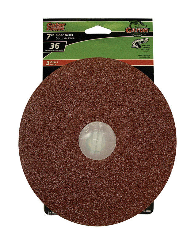 GATOR - Gator 7 in. Aluminum Oxide Center Mount Fiber Disc 36 Grit Extra Coarse 3 pk - Case of 5