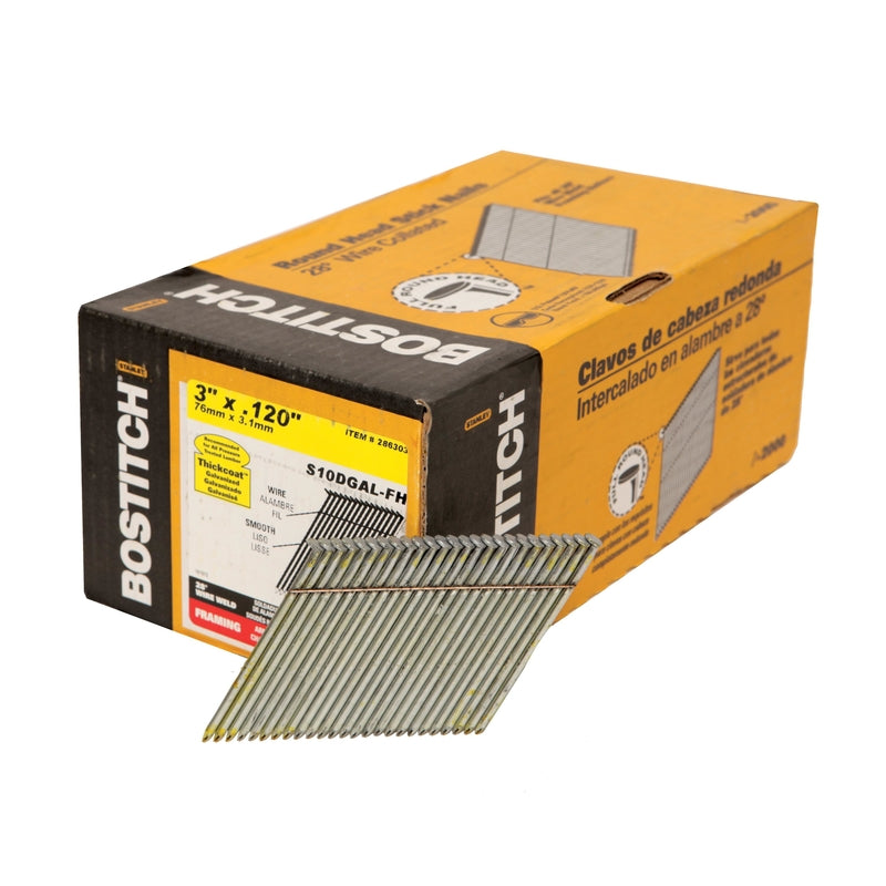 STANLEY BOSTITCH - Bostitch 3 in. 11 Ga. Angled Strip Galvanized Framing Nails 28 deg 2000 pk [S10DGAL-FH]