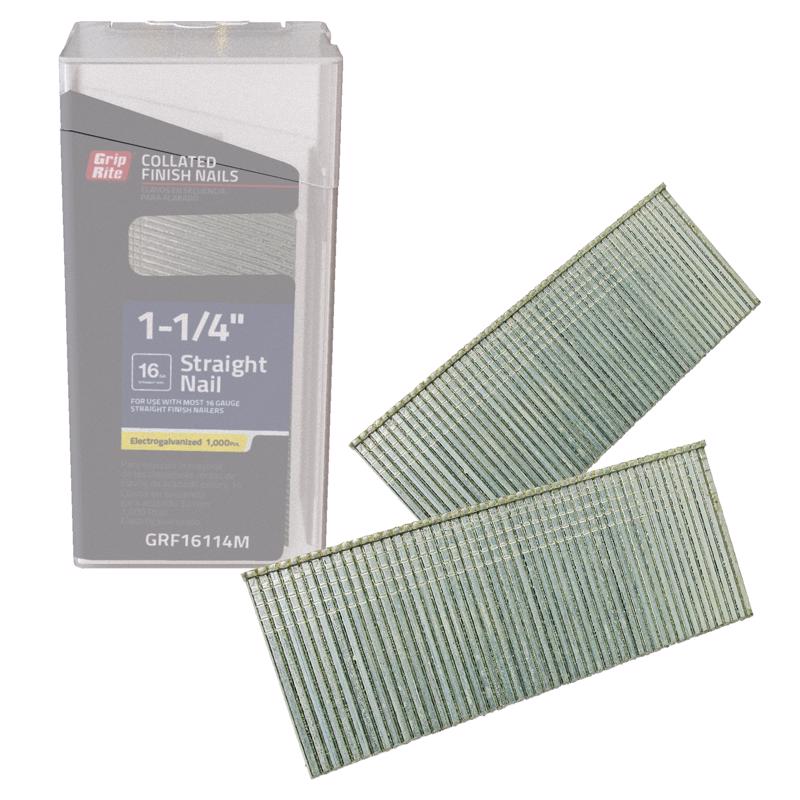 GRIP-RITE - Grip-Rite 1-1/4 in. 16 Ga. Straight Strip Electro Galvanized Finish Nails 1000 pk - Case of 5