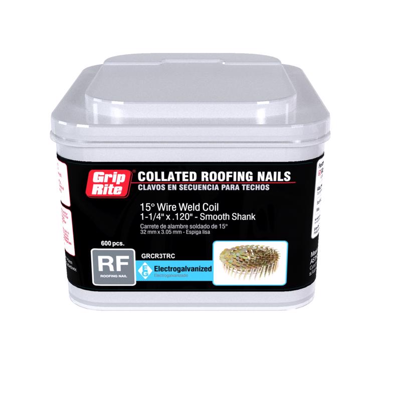 GRIP-RITE - Grip-Rite 1-1/4 in. 11 Ga. Wire Coil Electro Galvanized Roofing Nails 15 deg 600 pk