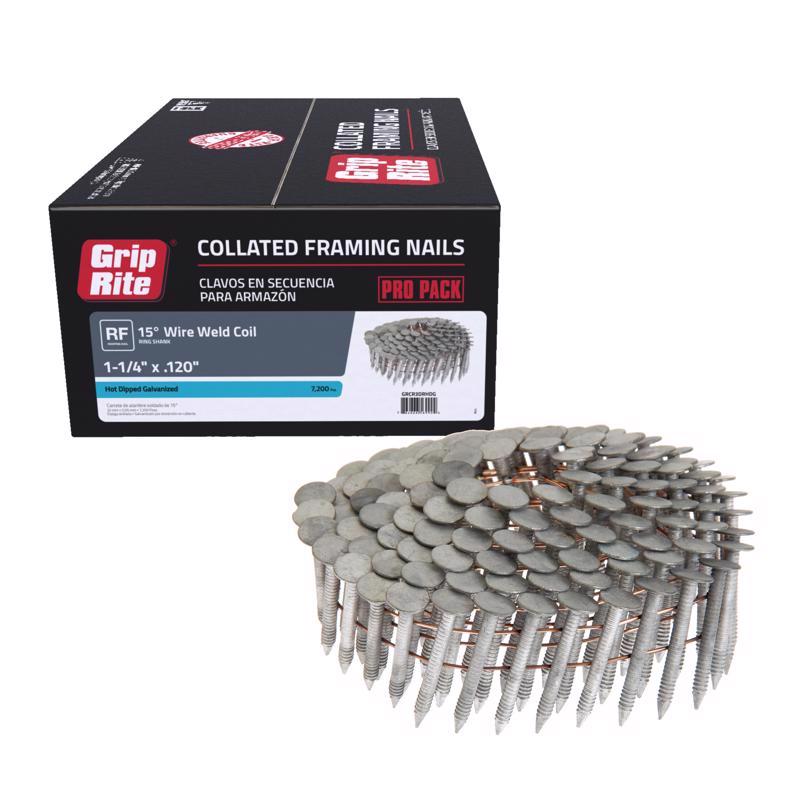 GRIP-RITE - Grip-Rite 1-1/4 in. 11 Ga. Angled Strip Hot-Dip Galvanized Roofing Nails 15 deg 7200 pk