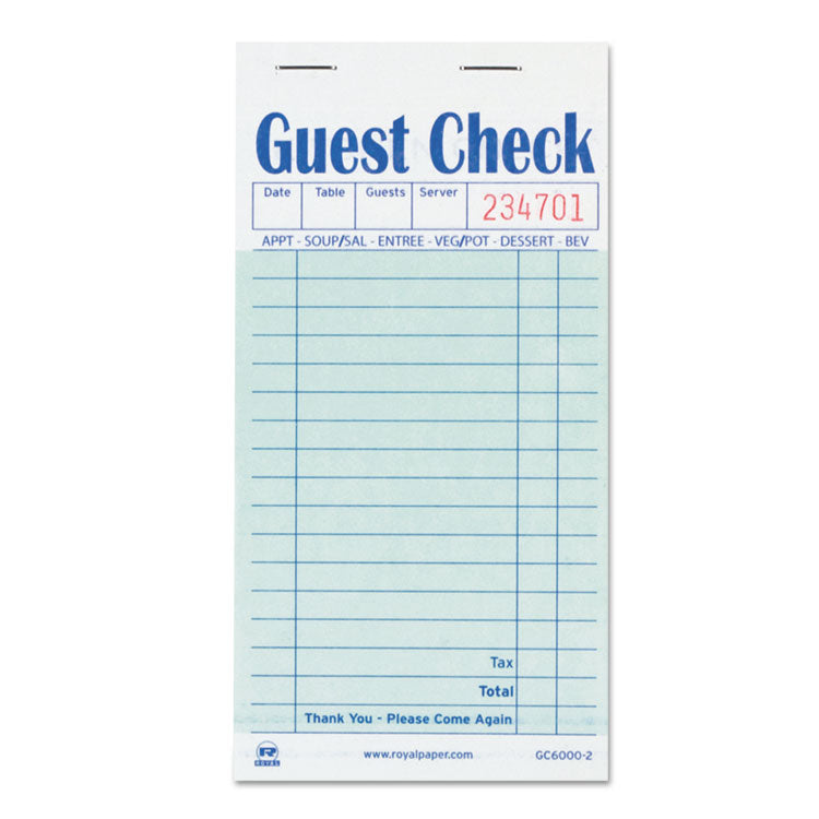 AmerCareRoyal - Guest Check Book, Two-Part Carbon, 3.5 x 6.7, 1/Page, 50/Book, 50 Books/Carton