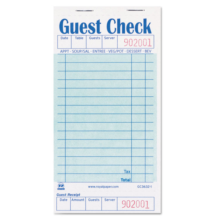 AmerCareRoyal - Guest Check Book, 3.5 x 6.7, 1/Page, 50/Book, 50 Books/Carton