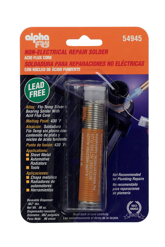 ALPHA FRY - Alpha Fry 0.9 oz Lead-Free Flux Core Solder 0.062 in. D Silver-Bearing Alloy 1 pc