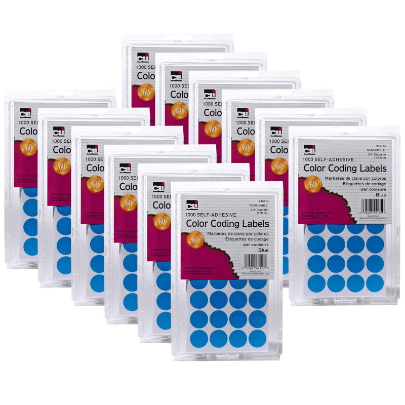 CHARLES LEONARD - Color Coding Labels, 3/4", Blue, 1000 Per Pack, 12 Packs