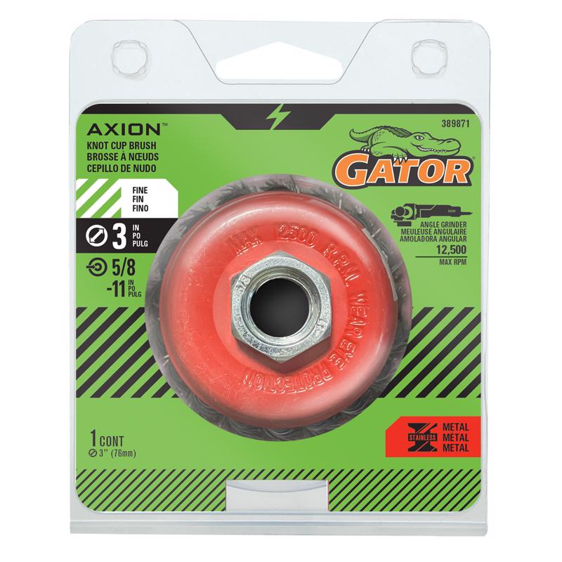 GATOR - Gator 3 in. Coarse Knotted Wire Cup Brush Brass Coated Steel 12500 rpm 1 pc
