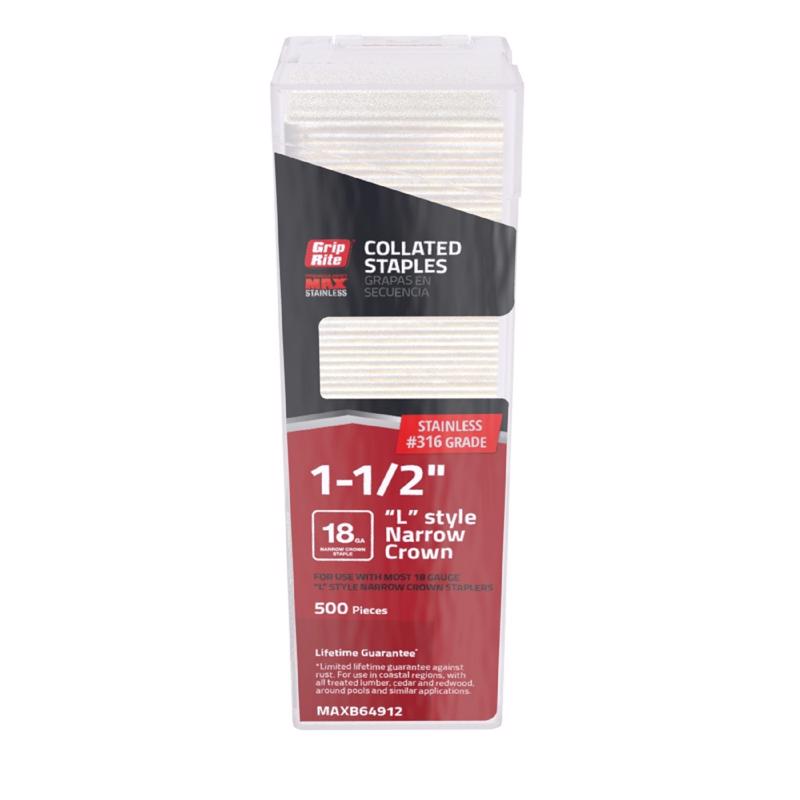 GRIP-RITE PRIME GUARD - Grip-Rite Prime Guard 1/4 in. W X 1-1/2 in. L 18 Ga. Narrow Crown L-Style Staples 500 pk