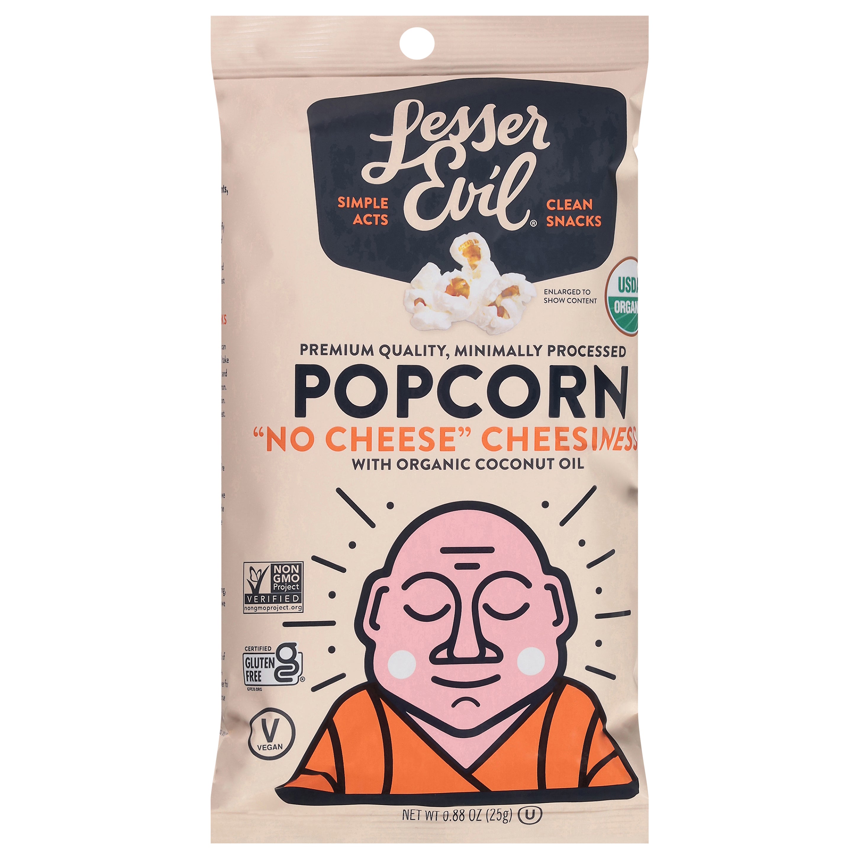 LesserEvil Organic Popcorn, White Cheddar Flavor, 0.88 oz - Case of 12