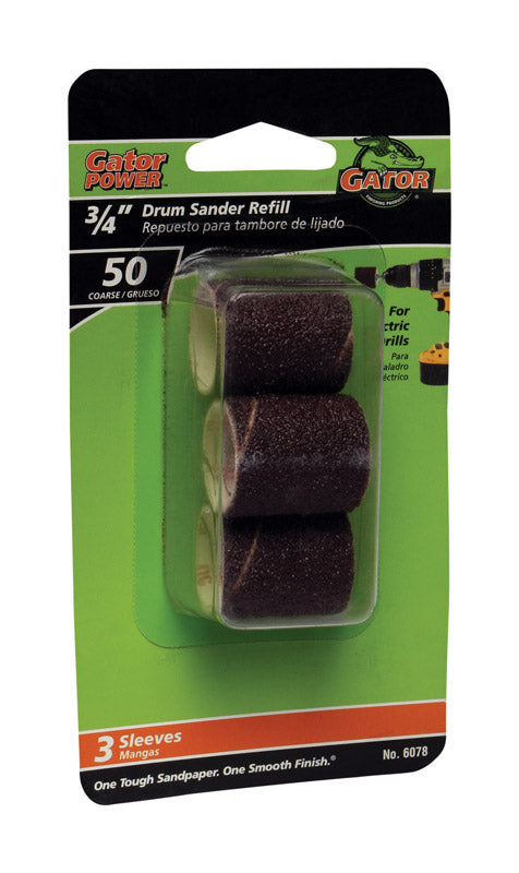 GATOR - Gator 3/4 in. D X 3/4 in. L Aluminum Oxide Abrasive Sleeve Refill 50 Grit Coarse 3 pc