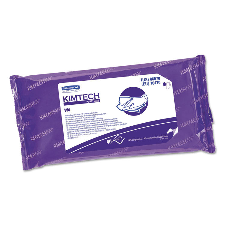 Kimtech - W4 PreSat Alcohol Wipers, 70% IPA, 9 x 11, White, 40/Pack, 10 Packs/Carton