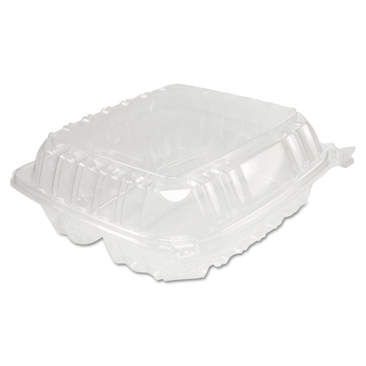 Dart - ClearSeal Hinged-Lid Plastic Containers, 8.25 x 8.25 x 3, Clear, Plastic, 125/Pack, 2 Packs/Carton