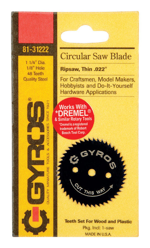 GYROS TOOLS - Gyros Tools 1-1/4 in. D X 1/8 in. Ripsaw Steel Circular Saw Blade 48 teeth 1 pc