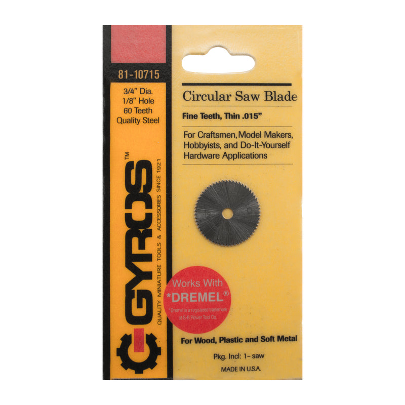 GYROS TOOLS - Gyros Tools 3/4 in. D X 1/8 in. Fine Steel Circular Saw Blade 60 teeth 1 pk