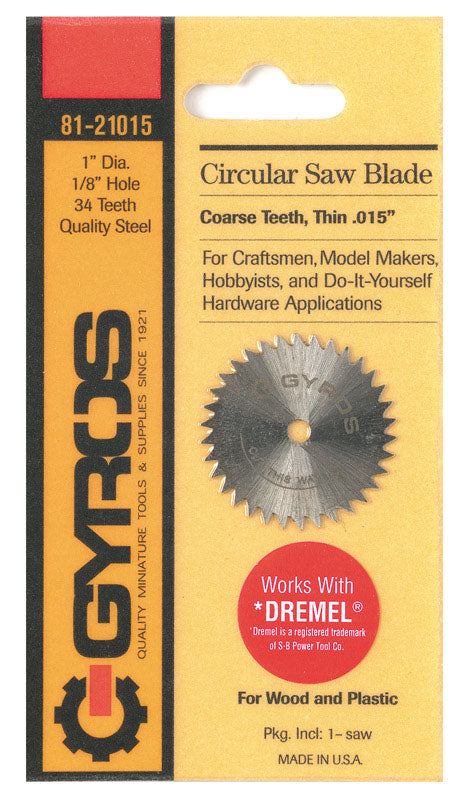 GYROS TOOLS - Gyros Tools 1 in. D X 1/8 in. Coarse Steel Circular Saw Blade 34 teeth 1 pk