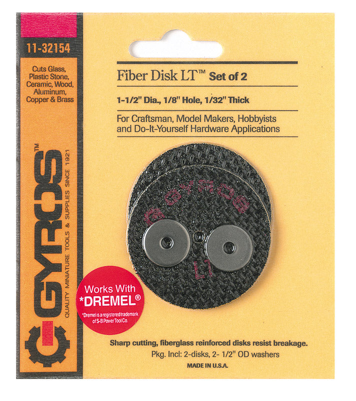 GYROS TOOLS - Gyros Tools Fiber Disk LT 1-1/2 in. D X 1/8 in. Fiberglass Low Tensile Strength Cutting Disc 2 pc