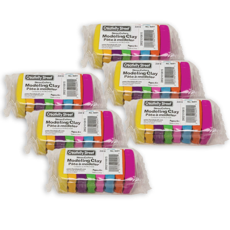 CREATIVITY STREET - Modeling Clay, 8 Neon Color Assortment, 8 Sticks/220 grams Per Pack, 6 Packs