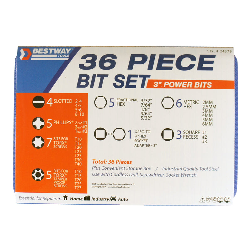 BEST WAY TOOLS - Best Way Tools Assorted 1/4 in. X 3 in. L Screwdriver Bit Carbon Steel 36 pc