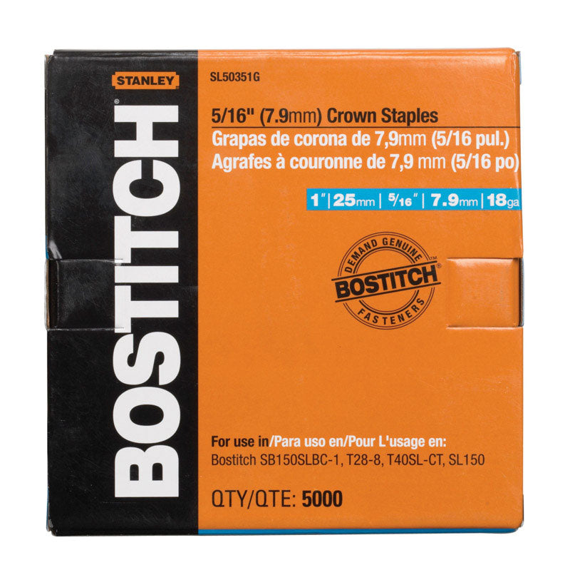 STANLEY BOSTITCH - Bostitch SL 5/16 in. W X 1 in. L 18 Ga. Narrow Crown Staples 5000 pk