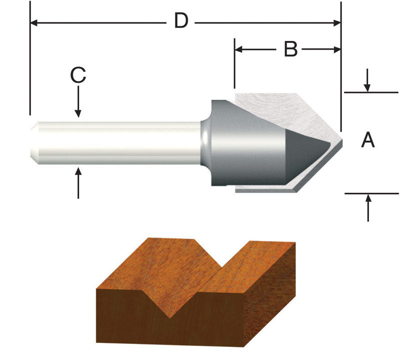 VERMONT AMERICAN - Vermont American 1/2 in. D X 1/2 in. X 1-3/4 in. L Carbide Tipped V-Groove Router Bit