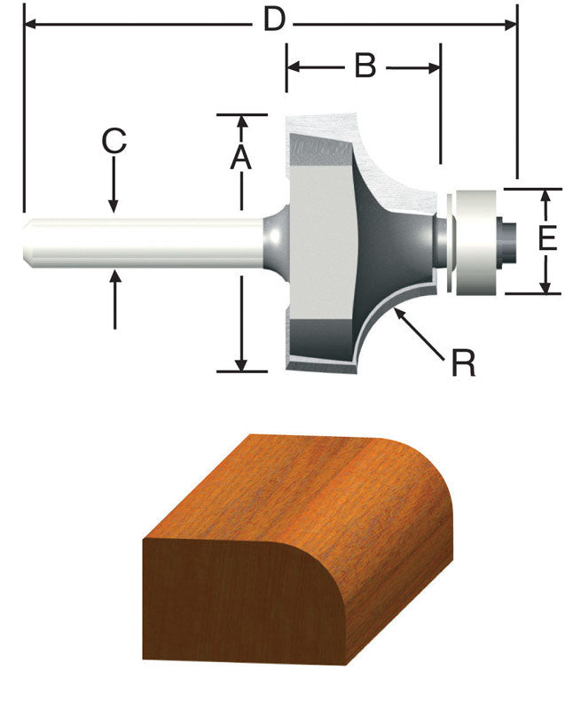 VERMONT AMERICAN - Vermont American 5/8 in. D X 1/16 in. X 2 in. L Carbide Tipped Round Over Router Bit