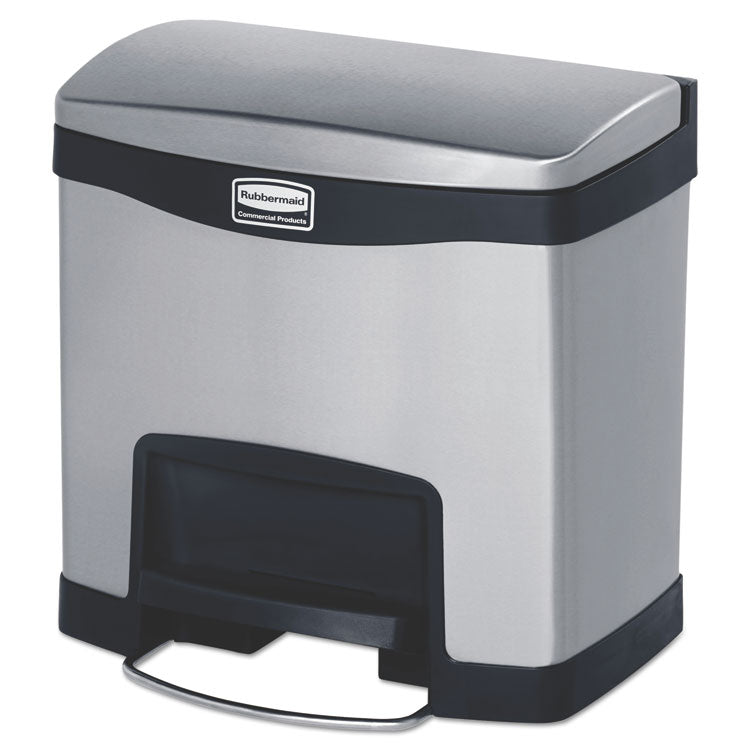 Rubbermaid Commercial - Slim Jim Stainless Steel Step-On Container, Front Step Style, 4 gal, Stainless Steel, Black