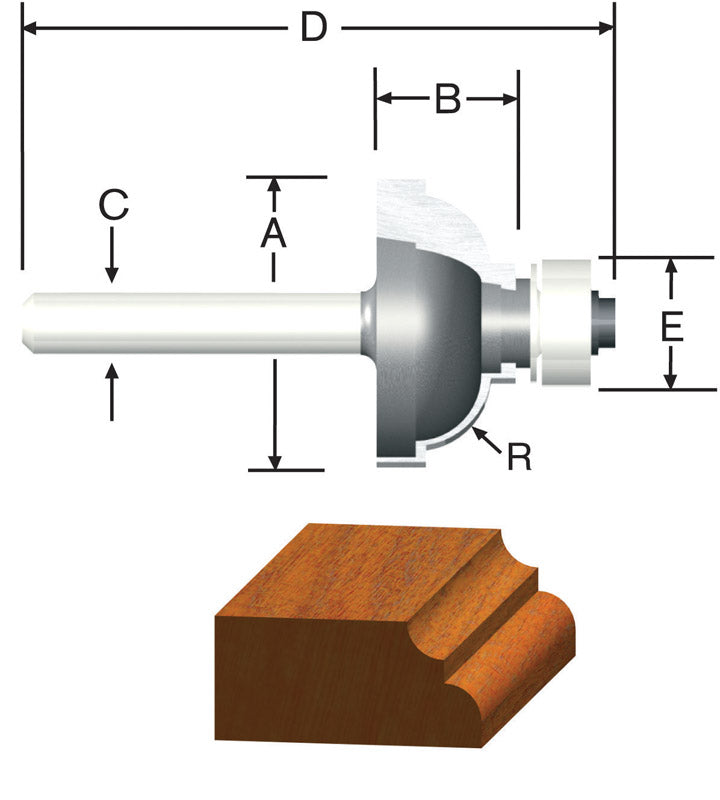 VERMONT AMERICAN - Vermont American 1-3/8 in. D X 3/8 in. X 2-5/16 in. L Carbide Tipped Cove & Fillet Router Bit