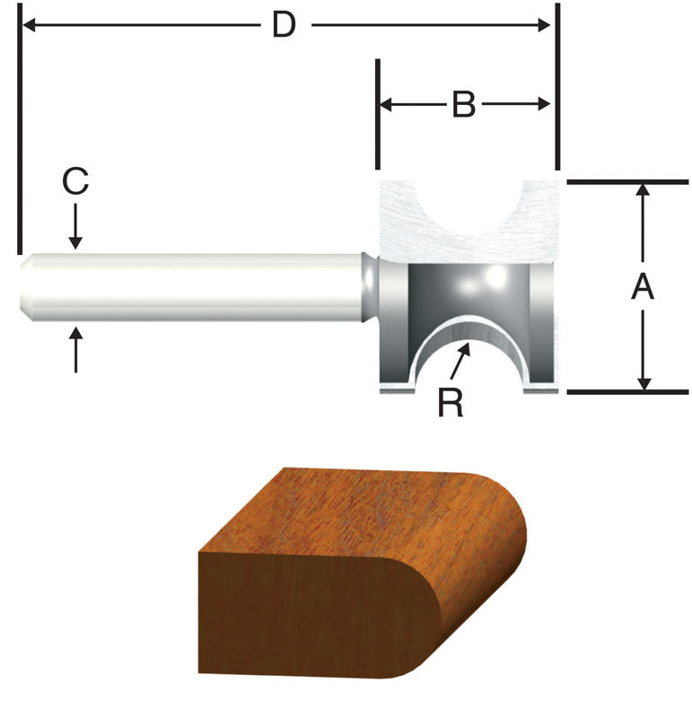 VERMONT AMERICAN - Vermont American 1 in. D X 3/16 in. X 2-1/8 in. L Carbide Tipped Bull Nose Router Bit