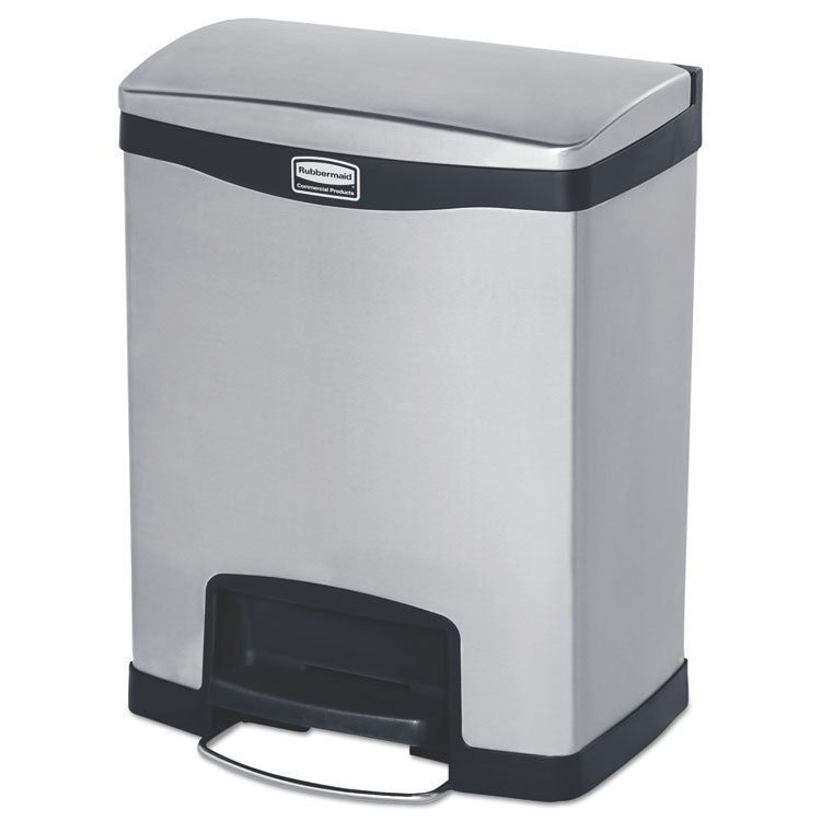 Rubbermaid Commercial - Slim Jim Stainless Steel Step-On Container, Front Step Style, 8 gal, Stainless Steel, Black