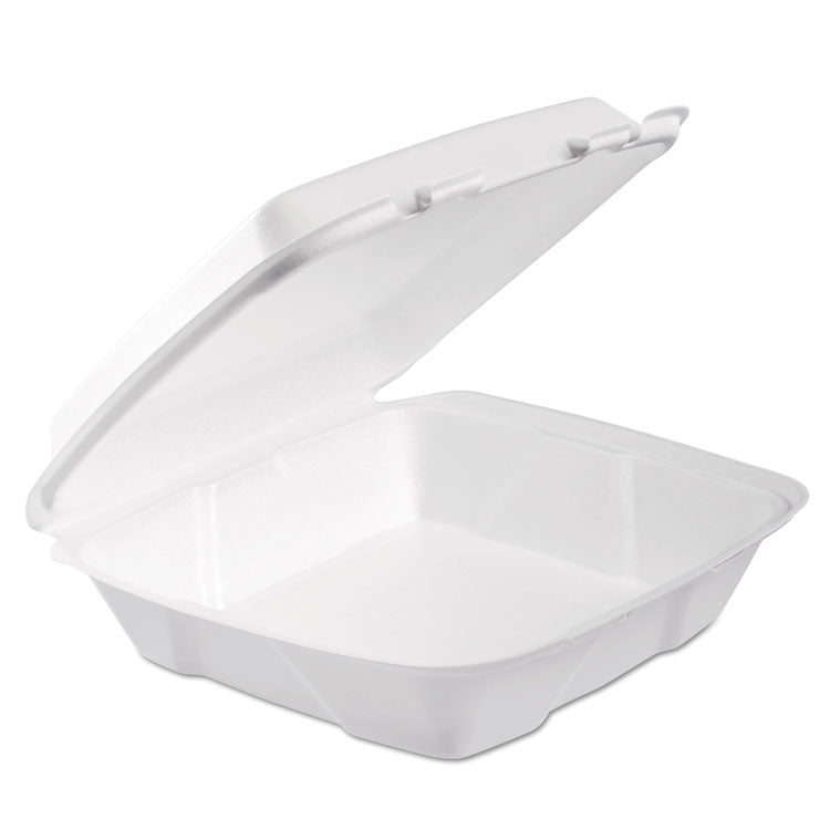 Dart - Foam Hinged Lid Container, Performer Perforated Lid, 9 x 9.4 x 3, White, 100/Bag, 2 Bag/Carton