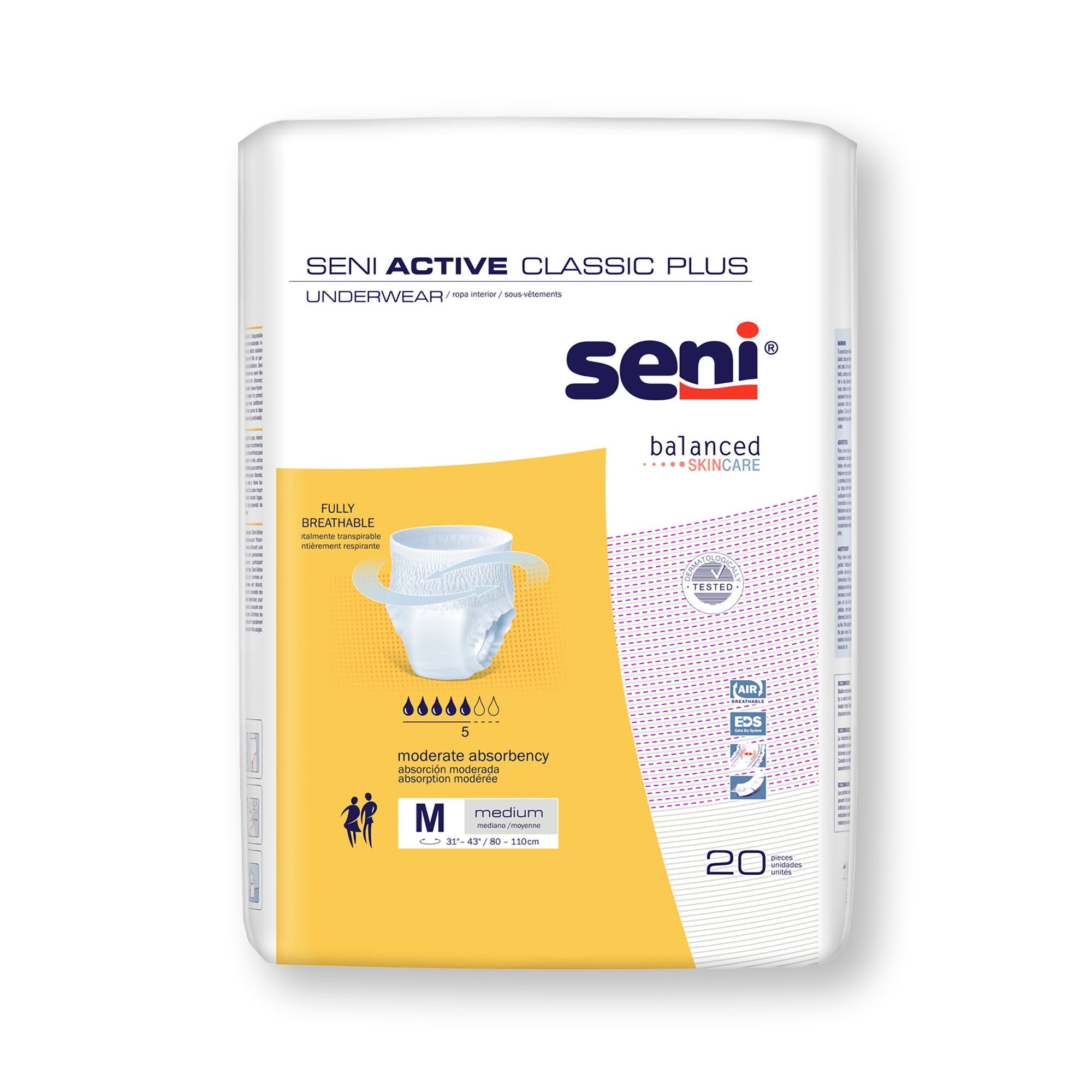 TZMO USA Inc - Unisex Adult Absorbent Underwear Seni® Active Classic Plus Pull On with Tear Away Seams Medium Disposable Moderate Absorbency [20/PK]
