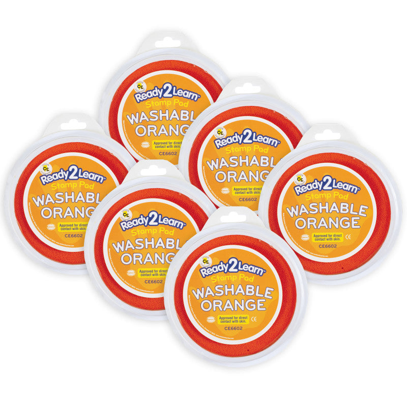 READY 2 LEARN - Jumbo Circular Washable Stamp Pad - Orange - 5.75" dia. - Pack of 6