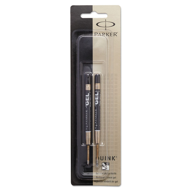 Parker - Refill for Parker Retractable Gel Ink Roller Ball Pens, Medium Conical Tip, Black Ink, 2/Pack