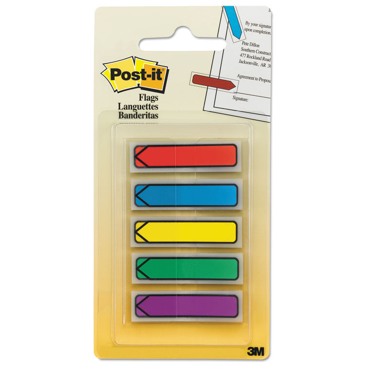 Post-it Flags - Arrow 0.5" Page Flags, Blue/Green/Purple/Red/Yellow, 20/Color, 100/Pack