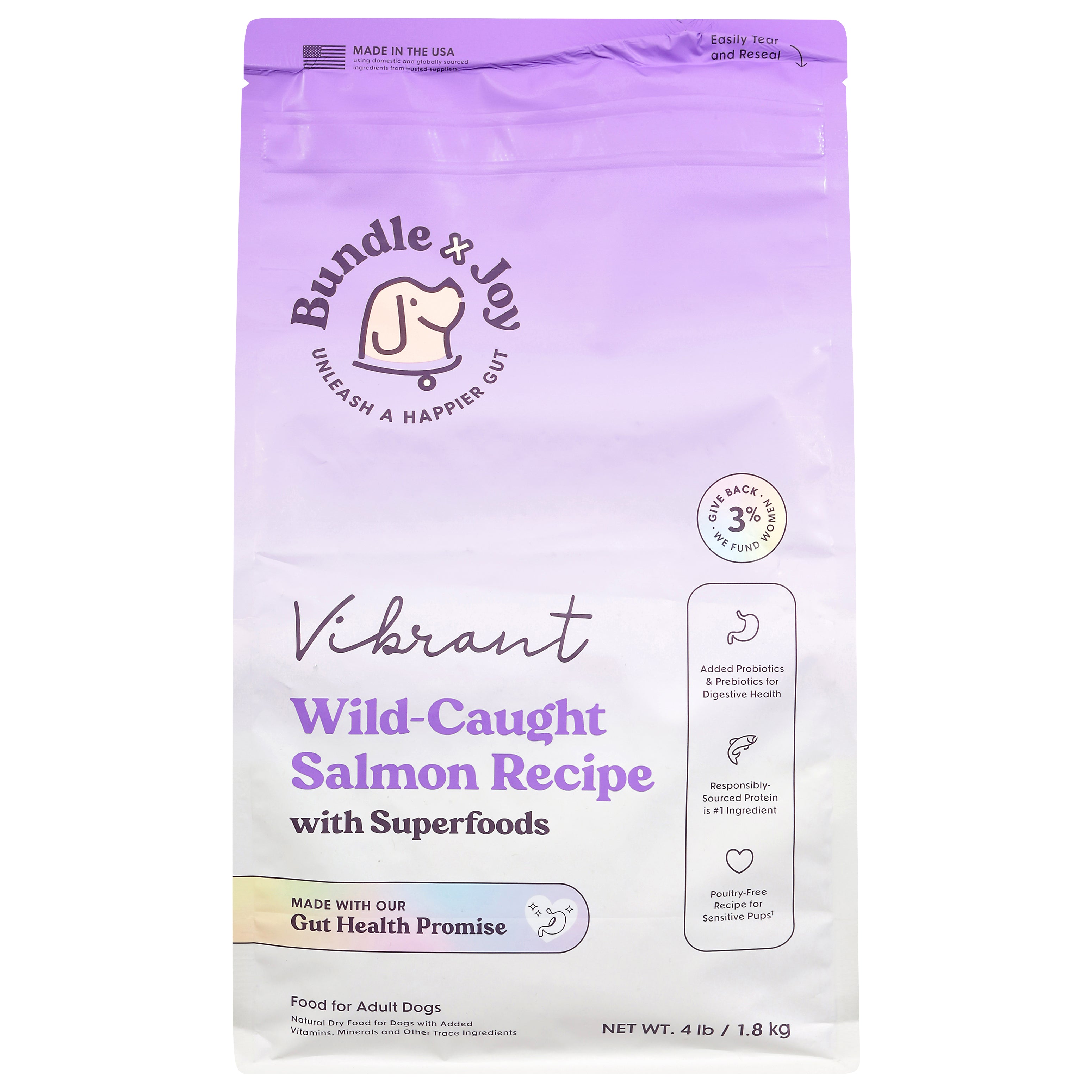 Bundle x Joy Wild Caught Adult Salmon Recipe with Superfoods Food for Dogs 4 lb - Case of 4