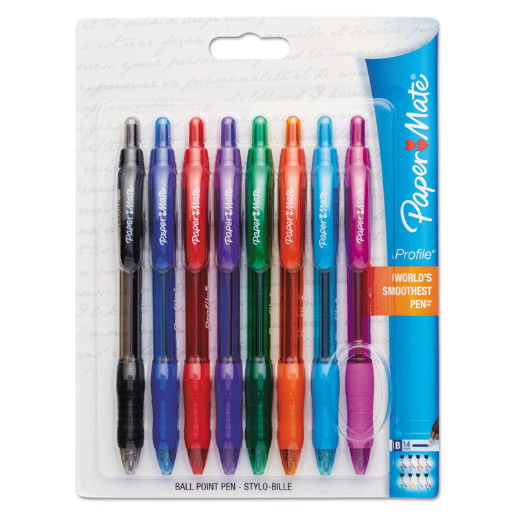 Paper Mate - Profile Ballpoint Pen, Retractable, Bold 1.4 mm, Assorted Ink and Barrel Colors, 8/Pack