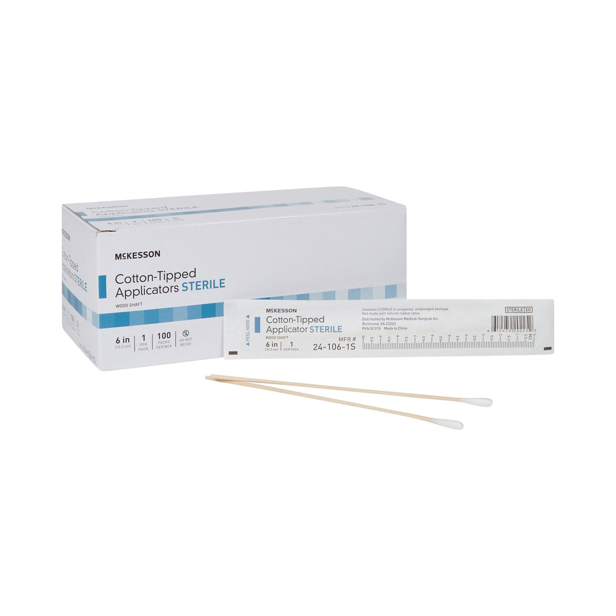 McKesson Brand - Swabstick McKesson Cotton Tip Wood Shaft 6 Inch Sterile 1 per Pack [100/BX]