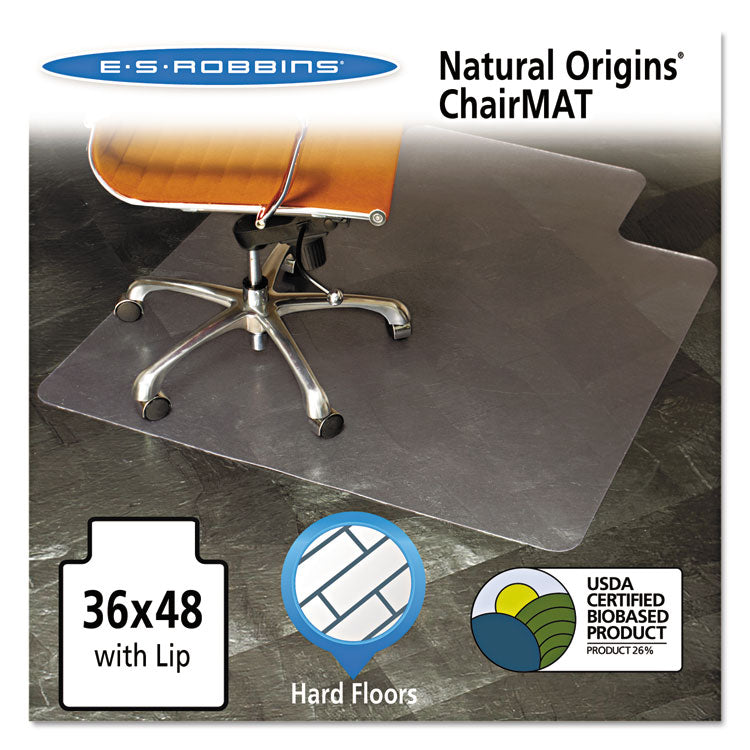 ES Robbins - Natural Origins Chair Mat with Lip For Hard Floors, 36 x 48, Clear