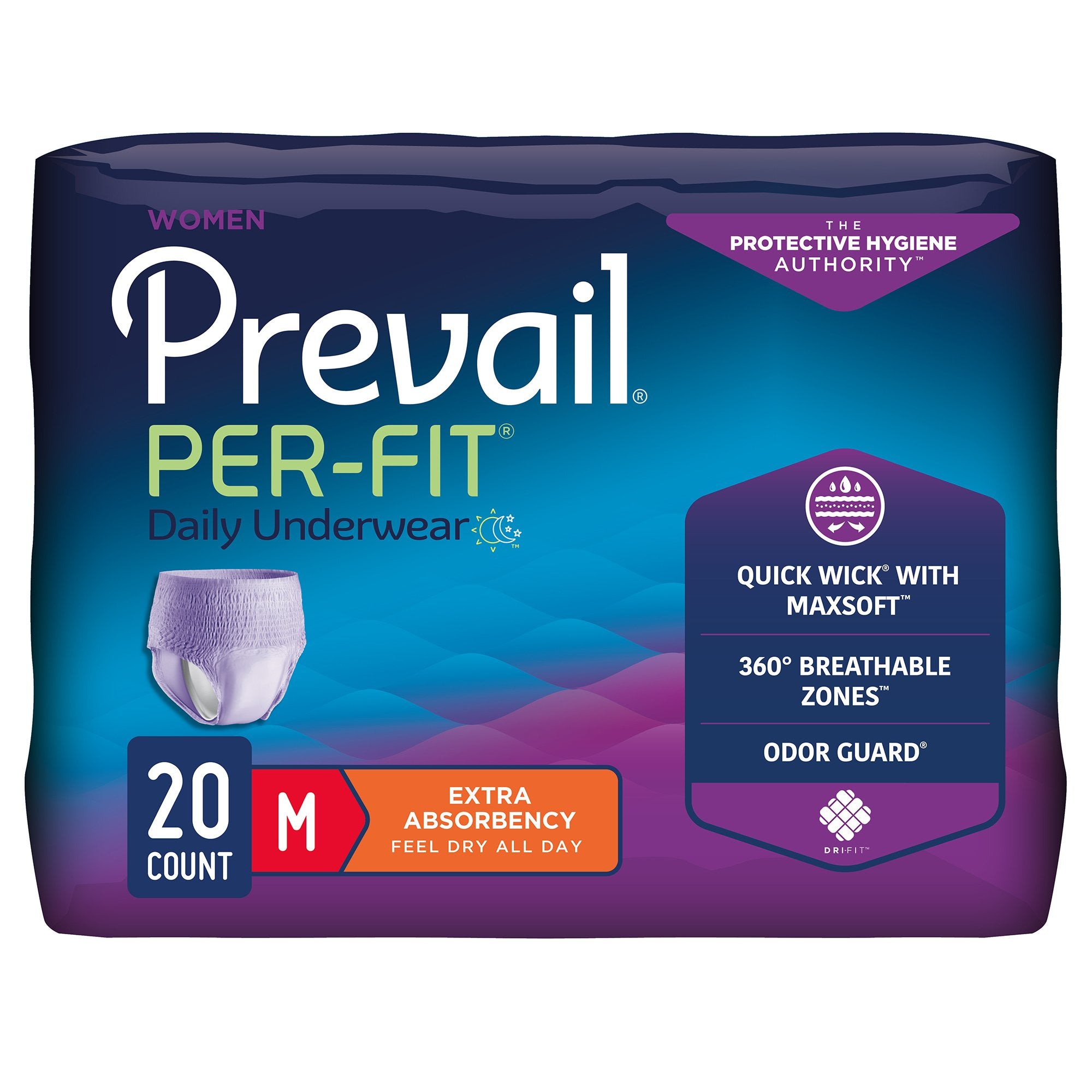 First Quality - Female Adult Absorbent Underwear Prevail® Per-Fit® Pull On with Tear Away Seams Medium Disposable Moderate Absorbency [20/BG]
