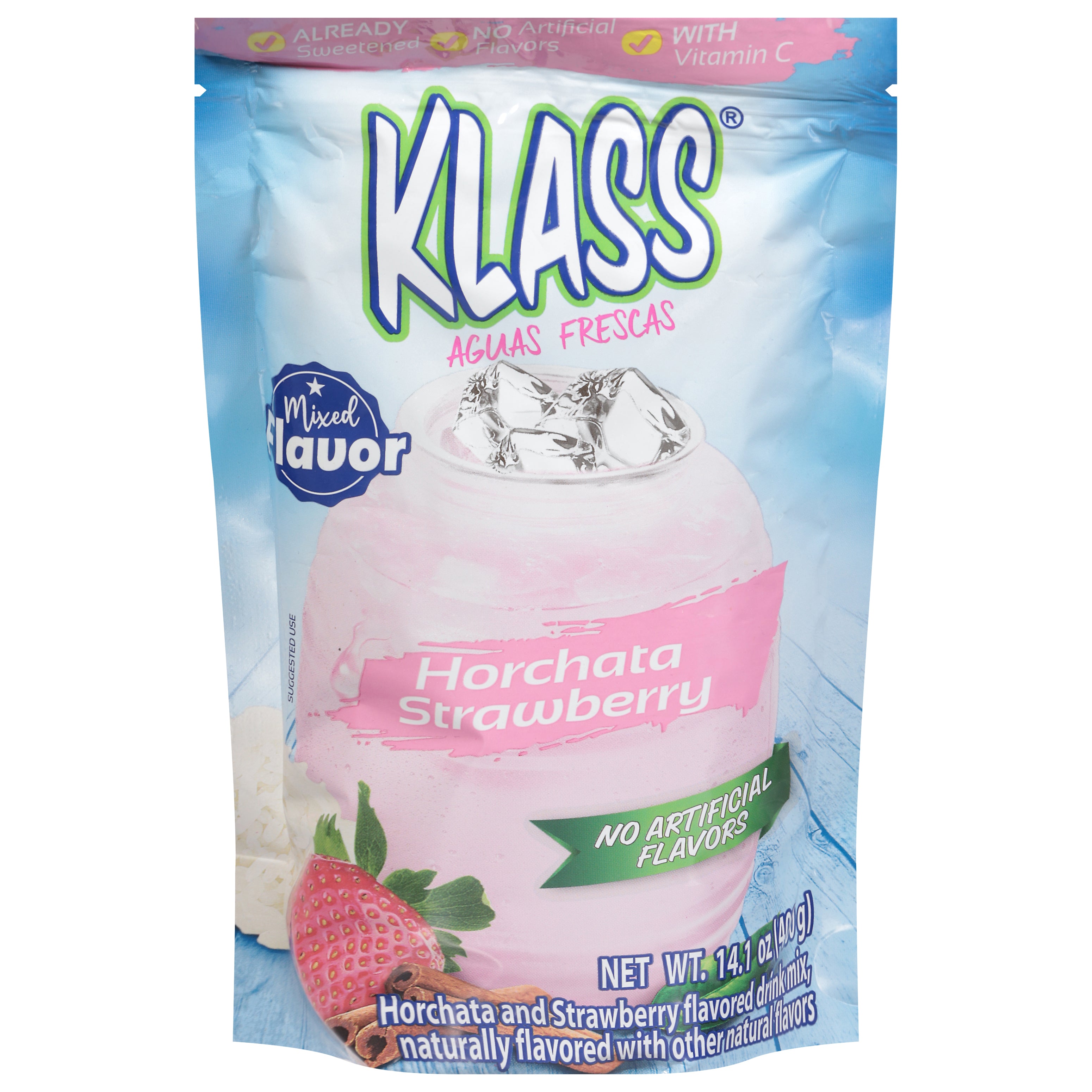 Klass Horchata Strawberry Drink Mix 14.1 oz - Case of 6