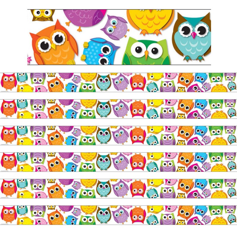 CARSON DELLOSA EDUCATION - Colorful Owls Straight Border, 36 Feet Per Pack, 6 Packs
