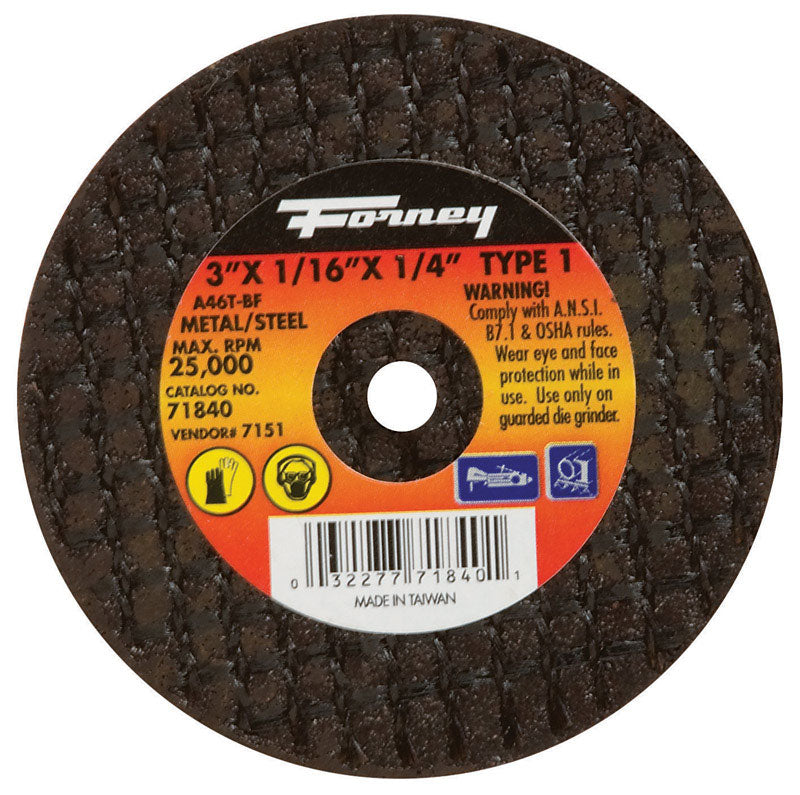 FORNEY - Forney 3 in. D X 1/4 in. Aluminum Oxide Metal Cut-Off Wheel 1 pc [71840]
