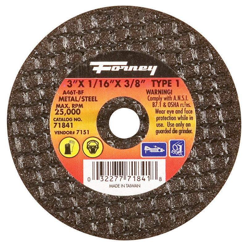 FORNEY - Forney 3 in. D X 3/8 in. Aluminum Oxide Metal Cut-Off Wheel 1 pc [71841]