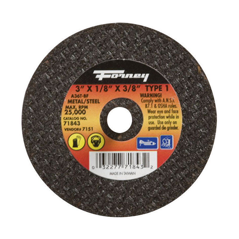 FORNEY - Forney 3 in. D X 3/8 in. Aluminum Oxide Metal Cut-Off Wheel 1 pc [71843]