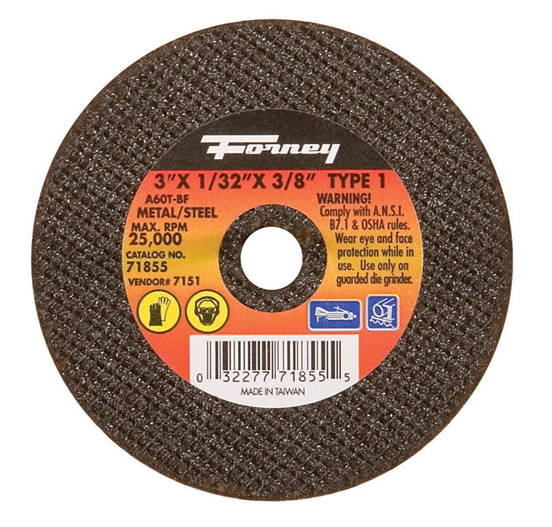 FORNEY - Forney 3 in. D X 3/8 in. Aluminum Oxide Metal Cut-Off Wheel 1 pc [71855]