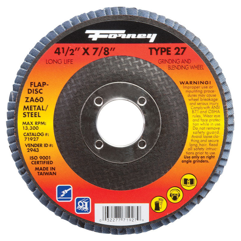 FORNEY - Forney 4-1/2 in. D Zirconia Aluminum Oxide Flap Disc 60 Grit 1 pc