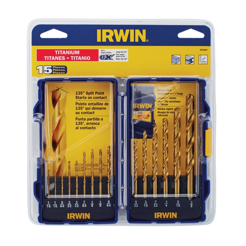 IRWIN TOOLS - Irwin High Speed Steel Drill Bit Set Straight Shank 15 pc
