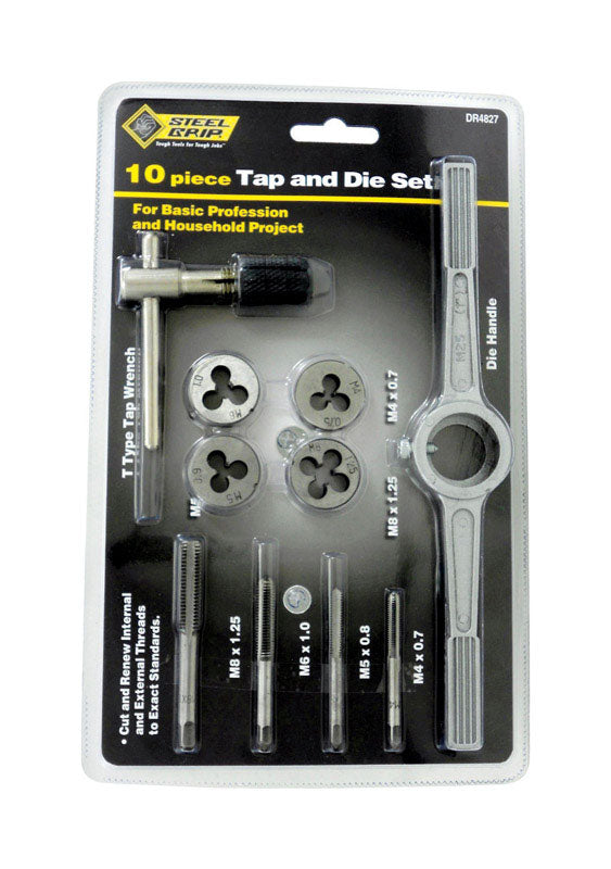 STEEL GRIP - Steel Grip Steel Metric Tap and Die Set M8-1.25, M4-0.7, M6-1.0, M5-0.8 10 pc