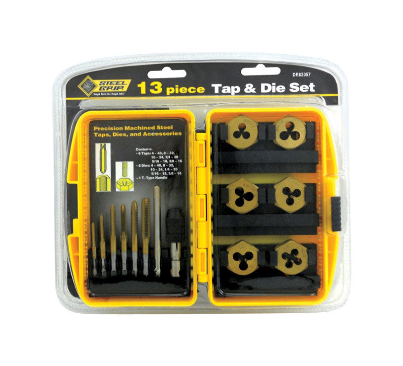 STEEL GRIP - Steel Grip Steel SAE Tap and Die Set 6-32, 8-32, 10-24, 10-32, 1/4-20, 5/16-8 13 pc